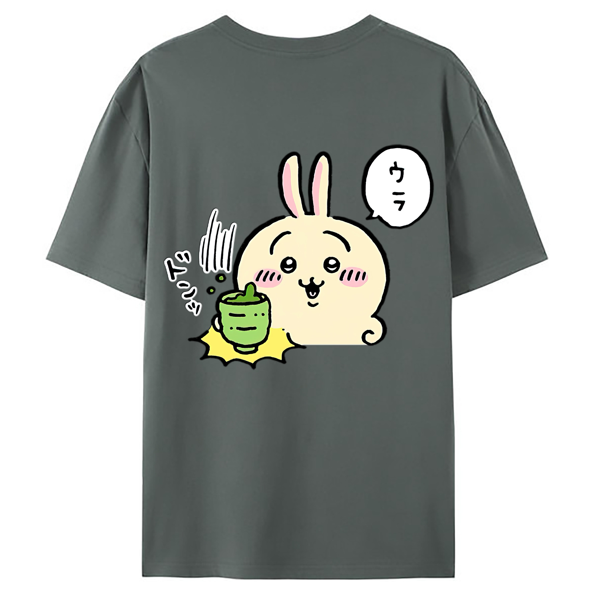（画像用） ちいかわ うさぎ Chii-kawa usagi 綿100％ メンズ半袖Tシャツ（バックプリント） 通気性